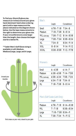 Bionic Golf Women's RelaxGrip Glove -Cheap Golf Shop Bionic Size Chart